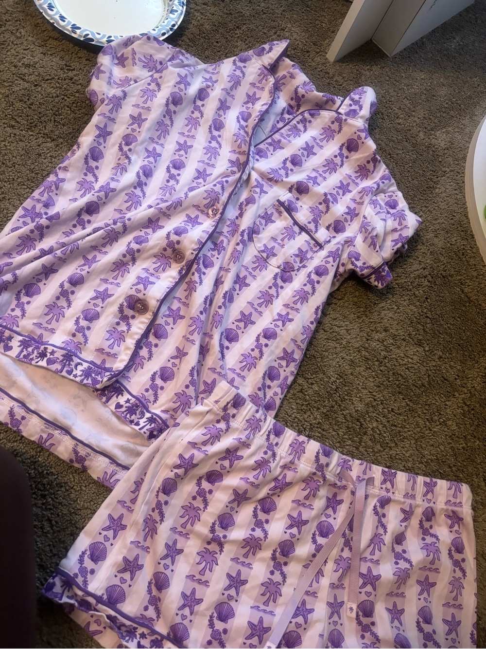 Lilac Shell & Starfish Printed Pajama Pants Set
